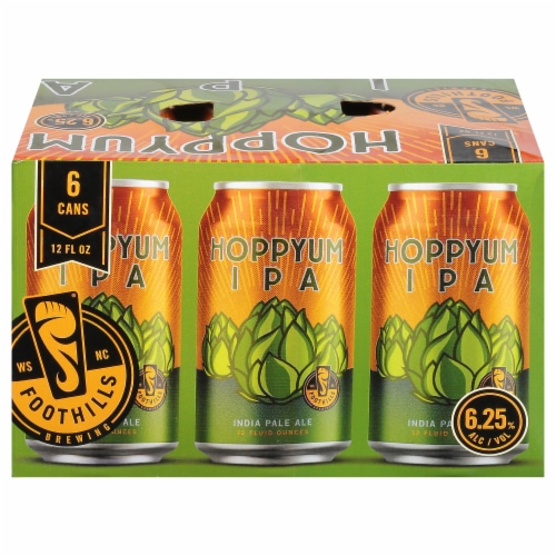 Foothills Brewing Hoppyum IPA 4 Beer Cans Perspective: front