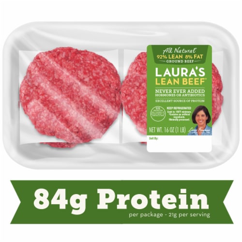 Laura's Lean All Natural 92% Lean Ground Beef Patties Perspective: front