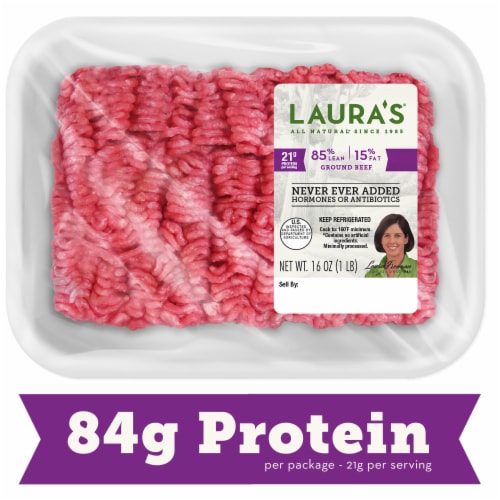 Laura's Lean Beef® 85% Lean 15% Fat Fine Ground Beef Perspective: front