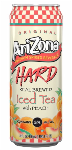 AriZona Hard Peach Tea Aluminum Can Perspective: front