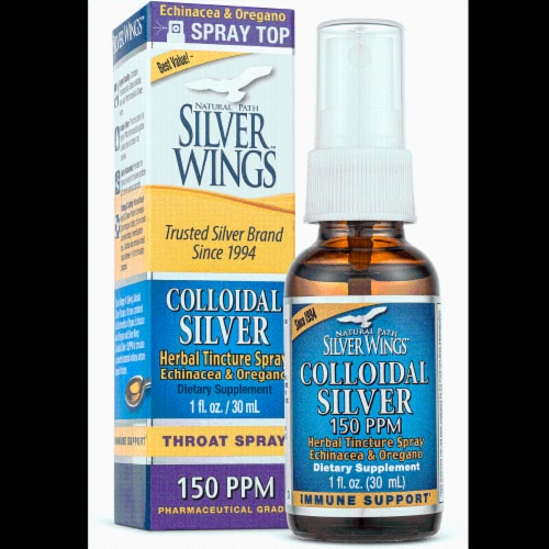 Natural Path Silver Wings Colloidal Silver Herbal Tincture Spray - Throat Spray 150 ppm 1 fl Perspective: front