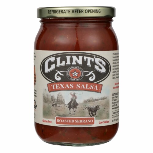 Clint's Roasted Serrano Texas Salsa Perspective: front