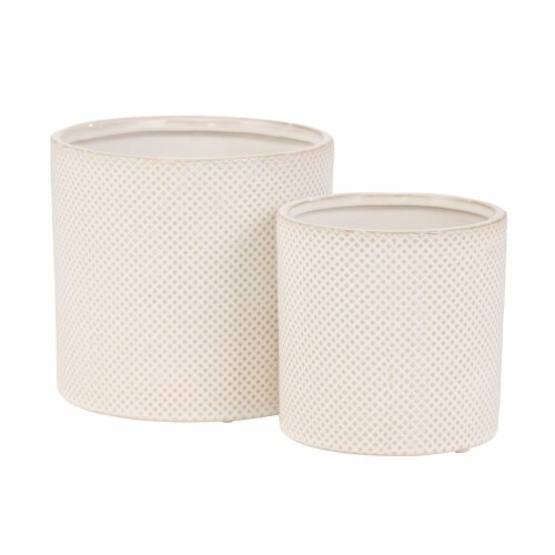Sagebrook Home 14490-02 7-5 in. Ceramic Planters, White & Tan - Set of 2 Perspective: front