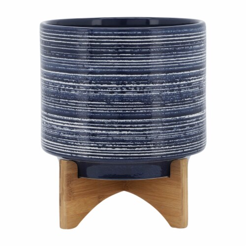 Ceramic 11  Planter On Stand, Blue Perspective: front