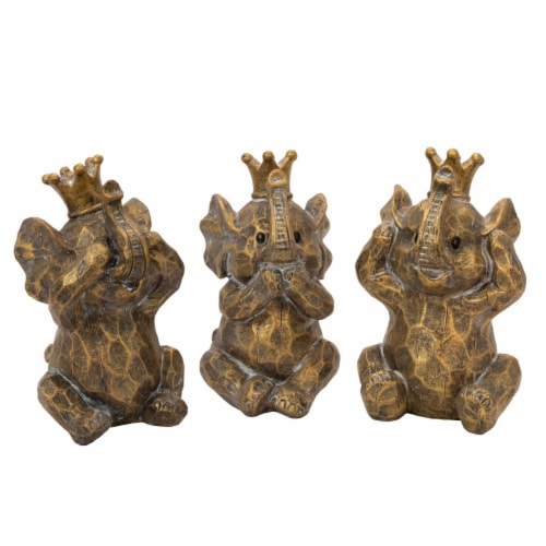 Sagebrook Home 14783 Resin Hear No,See No Speakno Elephants, Gold - Set of 3 Perspective: front