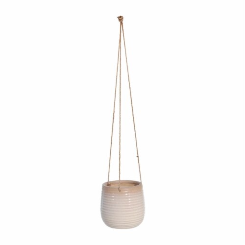 Sagebrook Home 14801-03 6 in. Ceramic Hanging Planter, Ivory & Beige Perspective: front
