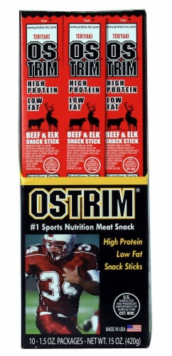 Ostrim Natural  Snack Stick Beef & Elk   Teriyaki Perspective: front