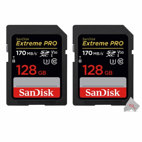 2x SanDisk Extreme Pro 128GB SDXC UHS I U3 V30 Class 10 Memory
