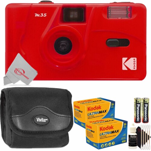 Kodak Vintage Retro M35 35mm Reusable Film Camera Flame Scarlet Red + Top Kit Perspective: front