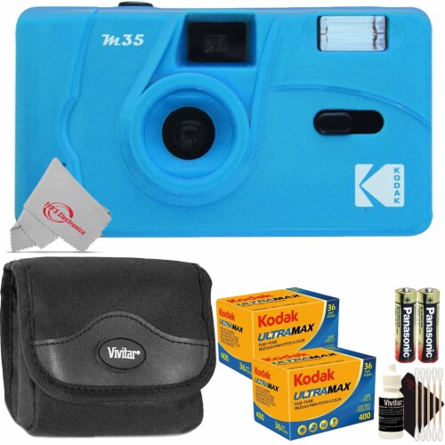 Kodak Vintage Retro M35 35mm Reusable Film Camera Flame Flash Blue + Top Kit Perspective: front