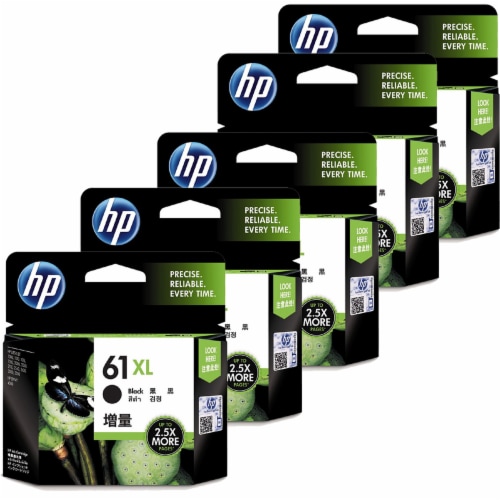 5x HP 61XL High Yield Black Original Ink Cartridge 2400 Pages Perspective: front
