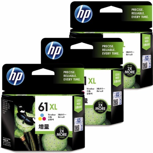 3x HP 61XL High Yield Tri-color Original Ink Cartridge 990 Pages Perspective: front