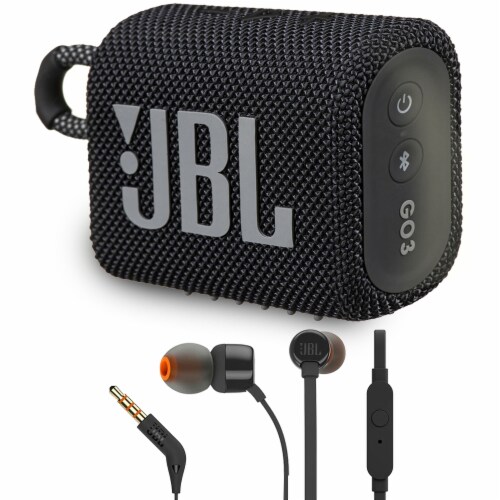 JBL Go 3 Portable Bluetooth Speaker (Black) with JBL T110 in Ear