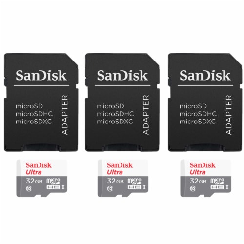3 Units SanDisk 32GB Ultra UHS-I microSDHC Memory Card with SD Adapter Perspective: front