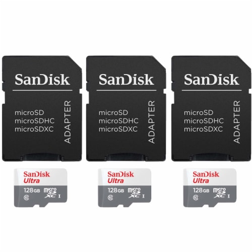 3 Units SanDisk 128GB Ultra UHS-I microSDHC Memory Card with SD