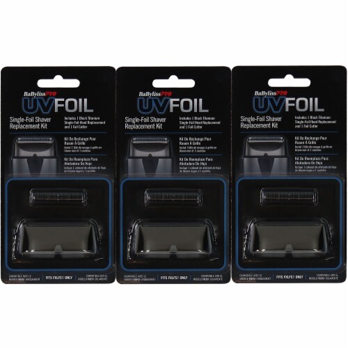 3x BaByliss Pro UVFOIL Single-Foil Shaver Replacement Kit #FXLRF1 Perspective: front