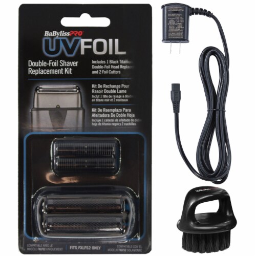 BaByliss Pro UVFOIL Double-Foil Shaver Replacement FXLRF2 with Cord & Neck Brush Perspective: front