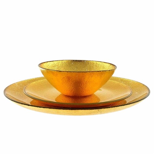 Red Pomegranate Collection 0977-1 Aura Dinnerware Set, Gold - 12 Piece Perspective: front
