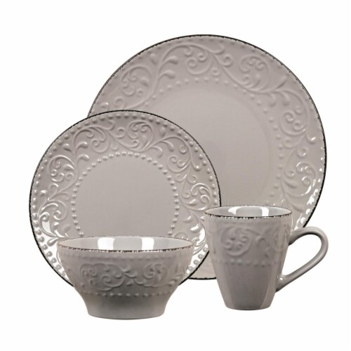 Lorren Home Trends LH527 16 Piece Stoneware Scroll Dinnerware Set