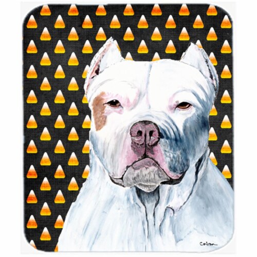 Carolines Treasures  Pit Bull Candy Corn Halloween Portrait Mouse Pad- Hot Pad Or Trivet Perspective: front