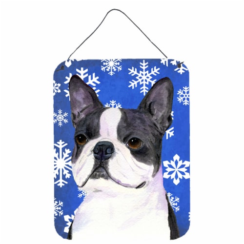 Boston Terrier Winter Snowflakes Holiday Wall or Door Hanging