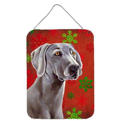 Weimaraner Red Green Snowflakes Holiday Christmas Wall or Hanging 16HX12W - Soopers