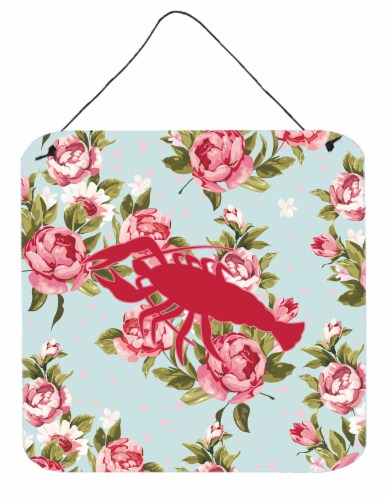 Lobster Shabby Chic Blue Roses Wall or Door Hanging Prints, Blue Perspective: front