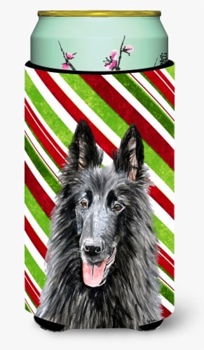 Belgian Sheepdog Candy Cane Holiday Christmas Tall Boy Hugger Perspective: front