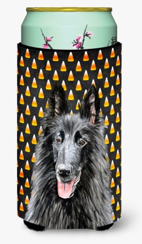 Belgian Sheepdog Candy Corn Halloween Portrait Tall Boy Hugger Perspective: front