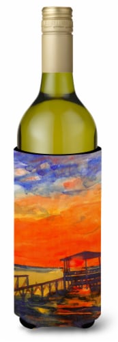 Carolines Treasures  6076LITERK Sunset at the Dock Wine Bottle Hugger Perspective: front