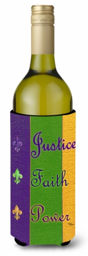 Carolines Treasures 8374LITERK Mardi Gras Peace Faith and Justice Wine Bottle H Perspective: front