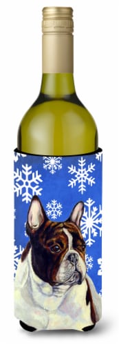 Carolines Treasures  LH9292LITERK French Bulldog Winter Snowflakes Holiday Wine Perspective: front