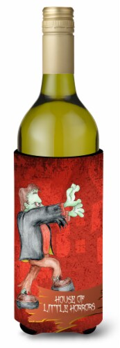 Little House of Horrors with Frankenstein Halloween Wine Bottle Hugger Perspective: front