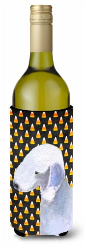 Bedlington Terrier Candy Corn Halloween Portrait Wine Bottle Hugger Perspective: front