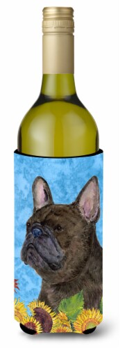 Carolines Treasures  SS4152LITERK French Bulldog in Summer Flowers Wine Bottle H Perspective: front