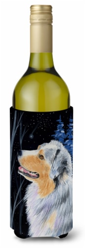 Carolines Treasures  SS8382LITERK Starry Night Australian Shepherd Wine Bottle H Perspective: front