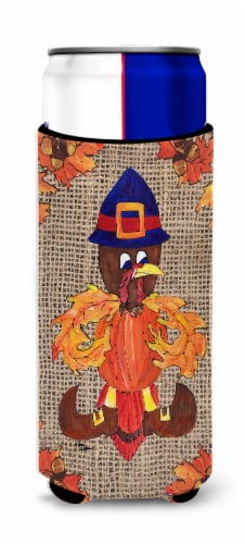 Thanksgiving Turkey Pilgram Fleur de lis Ultra Hugger for slim cans Perspective: front