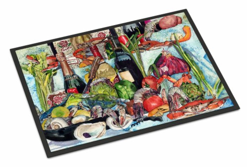 Carolines Treasures 8915JMAT Wine Crab Shrimp and Oysters Doormat 24x36 Perspective: front
