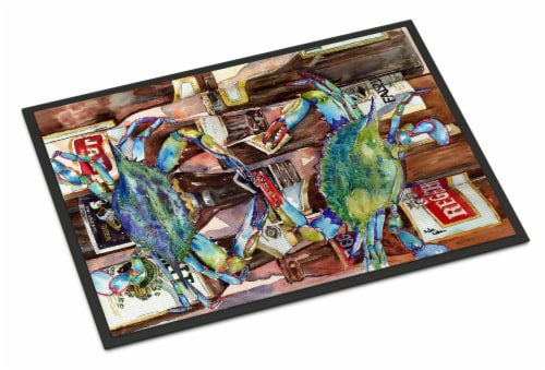 Carolines Treasures 8918JMAT Blue Crabby New Orleans Beer Bottles Doormat 24x36 Perspective: front