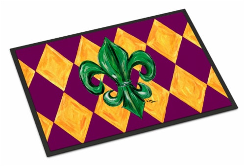 Carolines Treasures 8133MAT Mardi Gras Fleur de lis Purple Green and Gold Doorm Perspective: front
