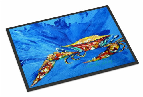 Carolines Treasures MW1163JMAT Big Spash Crab in blue Doormat 24x36 Perspective: front