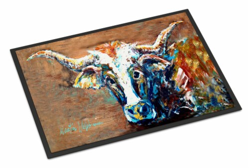 Carolines Treasures MW1165JMAT On the Loose Brown Cow Doormat 24x36 Perspective: front
