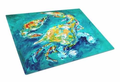 Carolines Treasures  MW1162LCB By Chance Crab in Aqua blue Glass Cutting Board L Perspective: front
