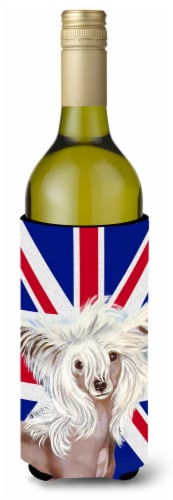 Chinese Crested with English Union Jack British Flag Wine Bottle Hugger Perspective: front