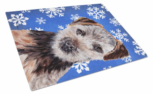 Norfolk Terrier Puppy Winter Snowflakes Glass Cutting Board Large Size 12hx15w King Soopers