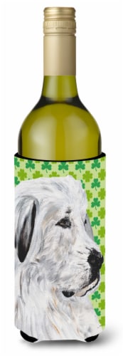 Great Pyrenees Lucky Shamrock St. Patrick's Day Wine Bottle Hugger Perspective: front