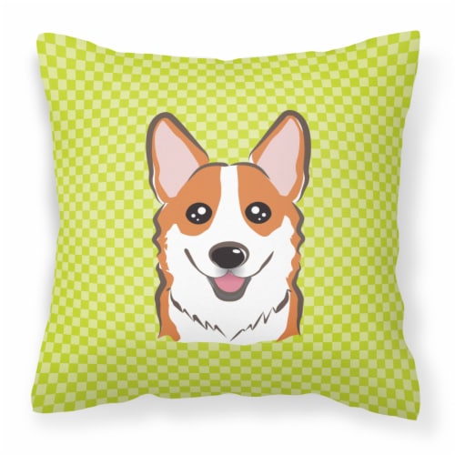 Carolines Treasures  BB1316PW1414 Checkerboard Lime Green Corgi Fabric Decorativ Perspective: front