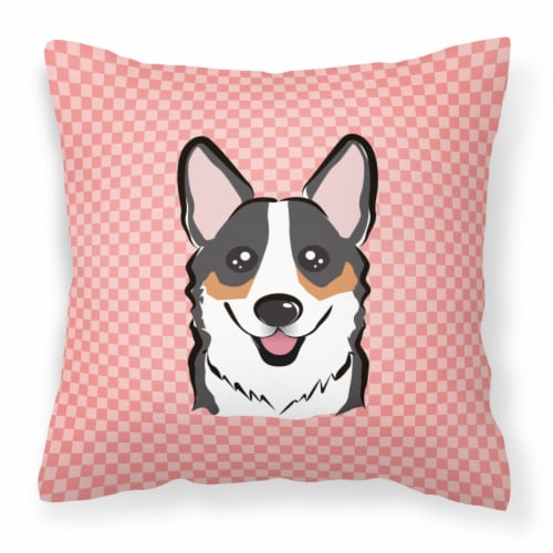 Carolines Treasures  BB1255PW1818 Checkerboard Pink Corgi Fabric Decorative Pill Perspective: front
