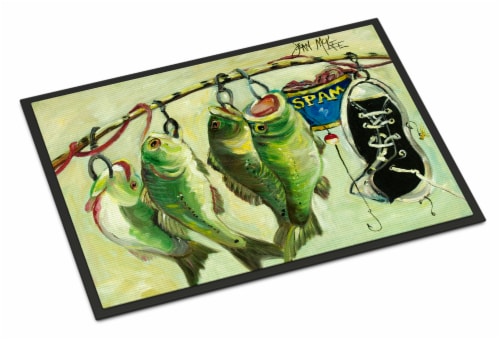 Recession Food Fish caught with Spam Indoor or Outdoor Mat 18x27 Perspective: front