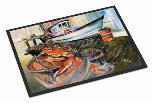 Carolines Treasures  JMK1104JMAT Blue Crab Trap Indoor or Outdoor Mat 24x36 Perspective: front